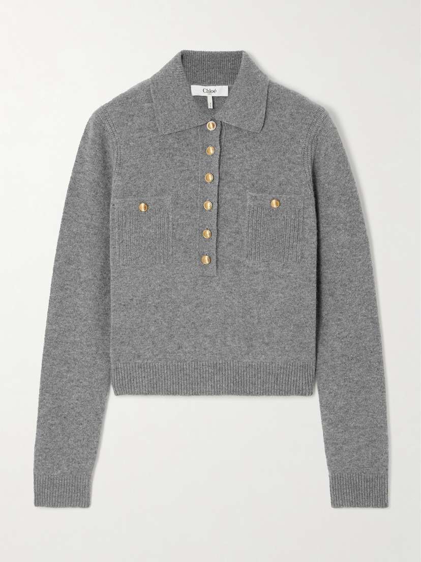 Chloé Embellished Wool And Cashmere-blend Polo Sweater