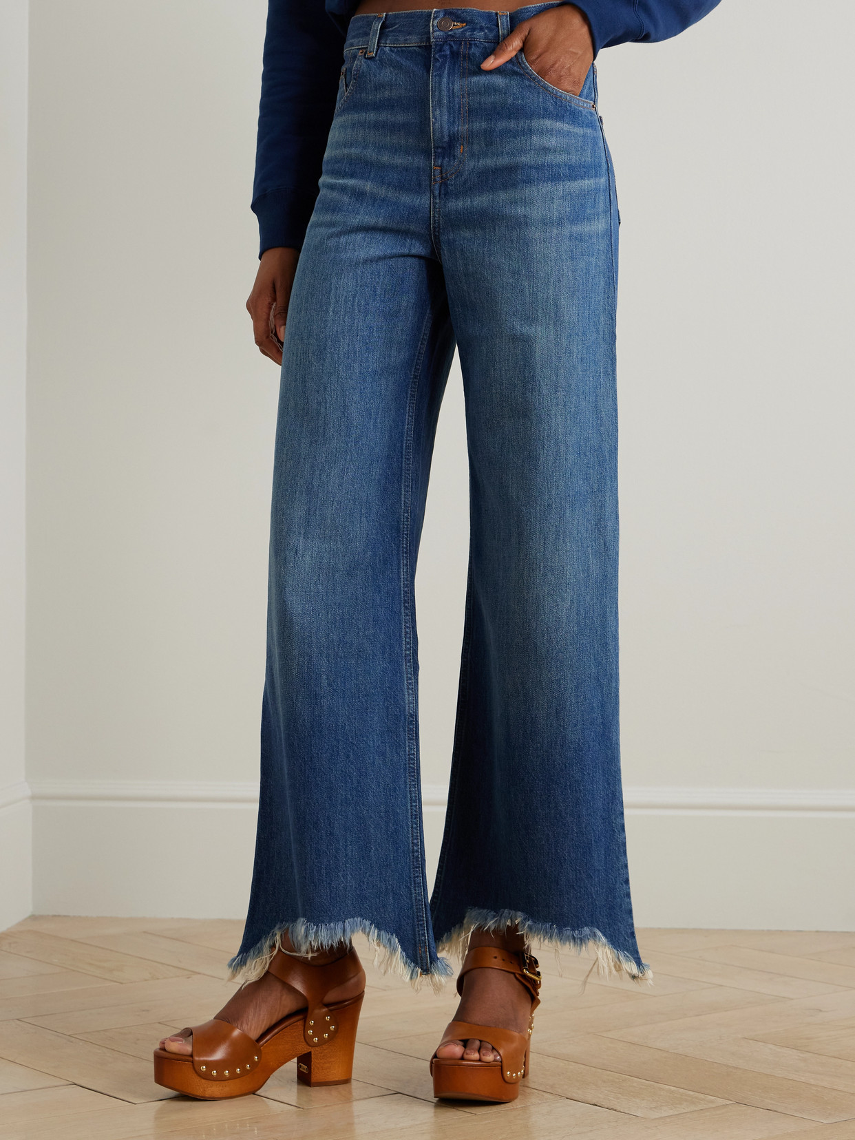Chloé - Cropped Distressed High-Rise Wide- Leg