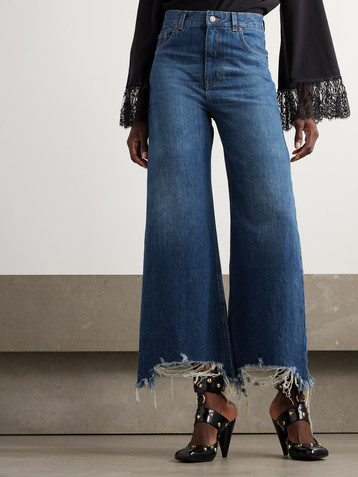 Chloé Cropped distressed high-rise wide-leg jeans