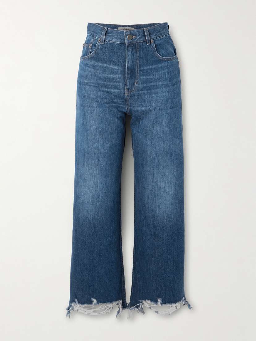 Chloé Cropped Distressed High-rise Wide-leg Jeans