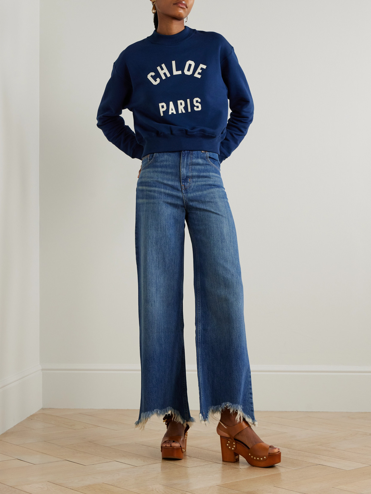 Chloé - Cropped Distressed High-Rise Wide- Leg