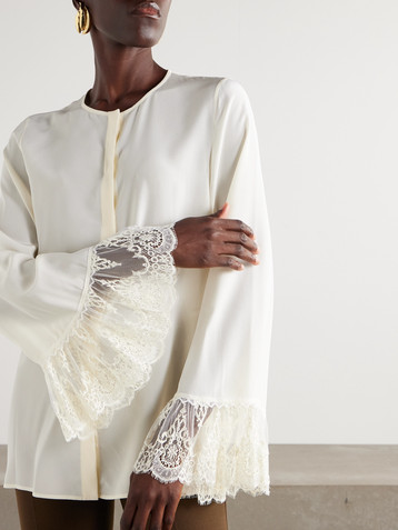 Chloé Lace-trimmed silk crepe de chine shirt