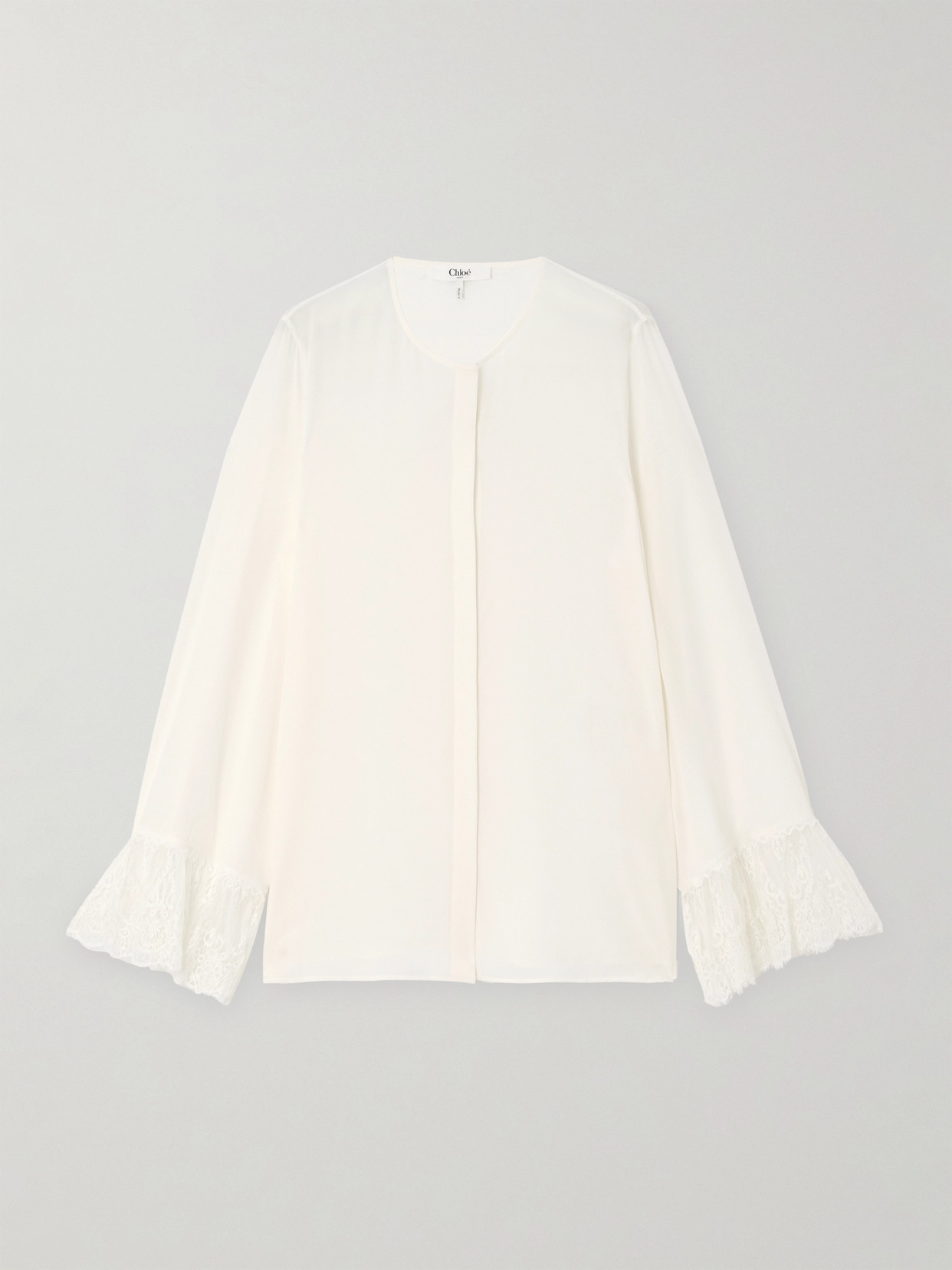 Chloé Lace-trimmed Silk Crepe De Chine Shirt In Cream