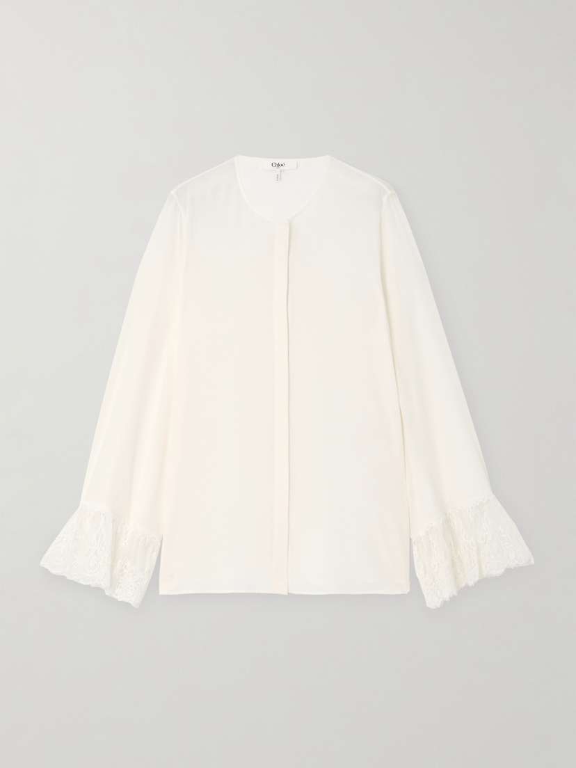 Chloé Lace-trimmed Silk Crepe De Chine Shirt