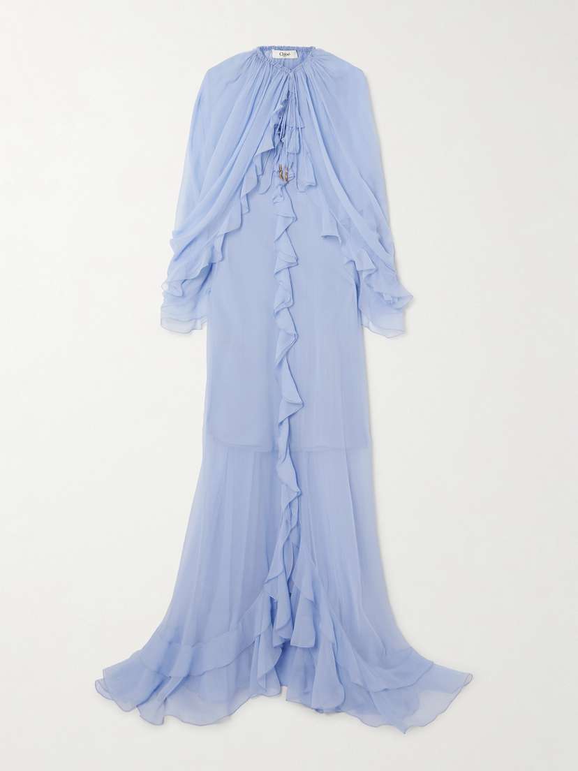 Chloé Cape-effect Open-back Ruffled Silk-crepon Gown