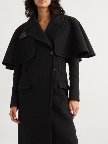 Chloé Cape-effect double-breasted leather-trimmed wool coat