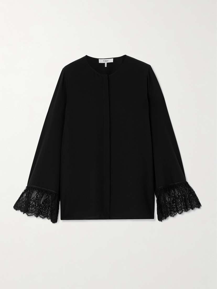 Chloé Lace-trimmed Silk Crepe De Chine Shirt
