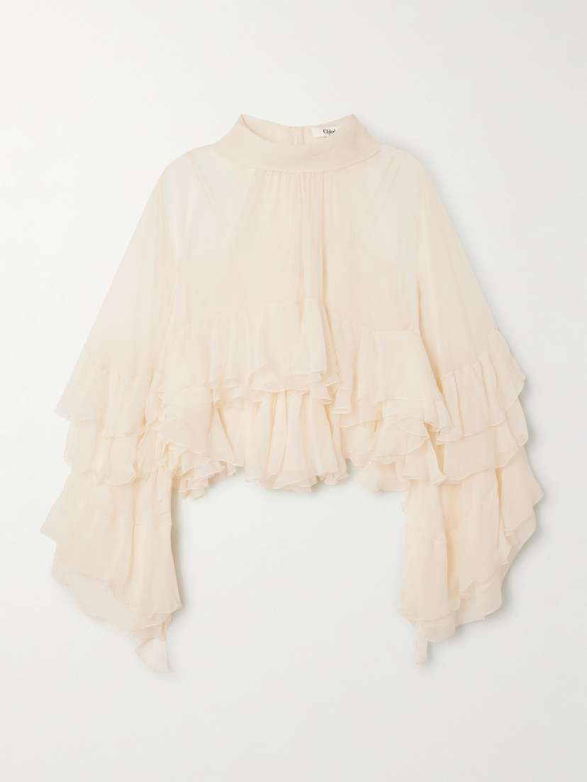 Chloé Ruffled Tiered Silk-mousseline Turtleneck Blouse
