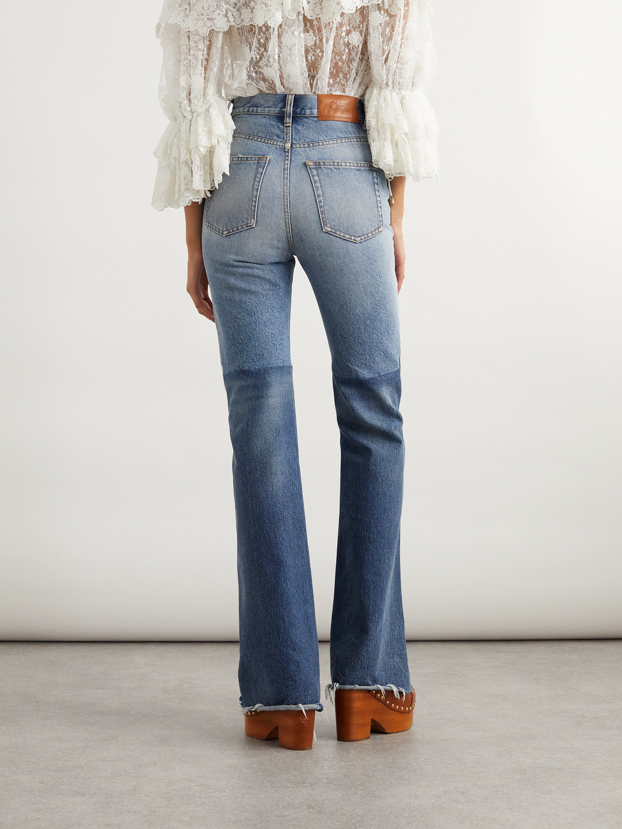 Chloé Patchwork Rigid High-rise Flared-leg Jeans In Blue