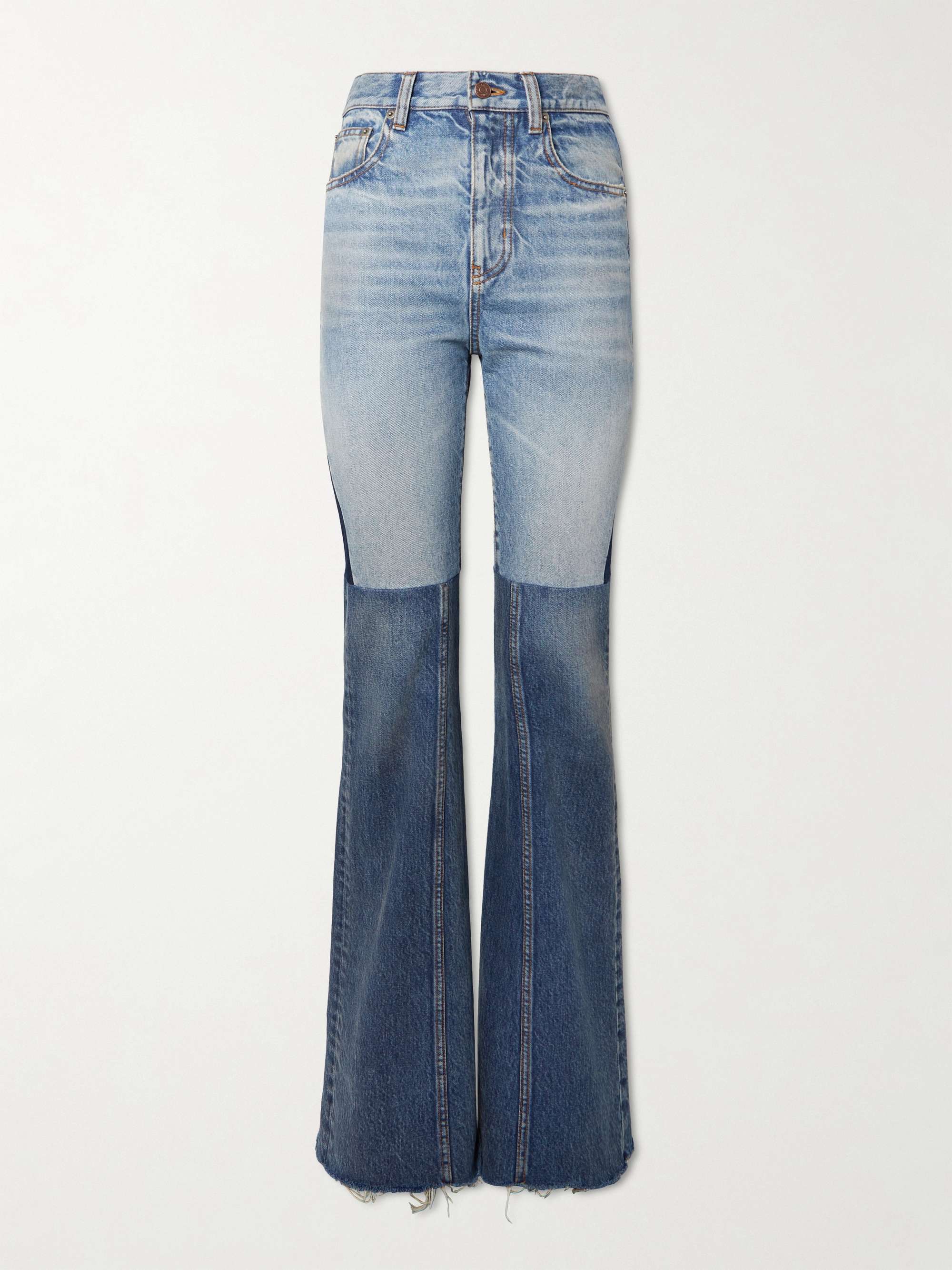 Stylish High-Waisted Patchwork Flared Jeans