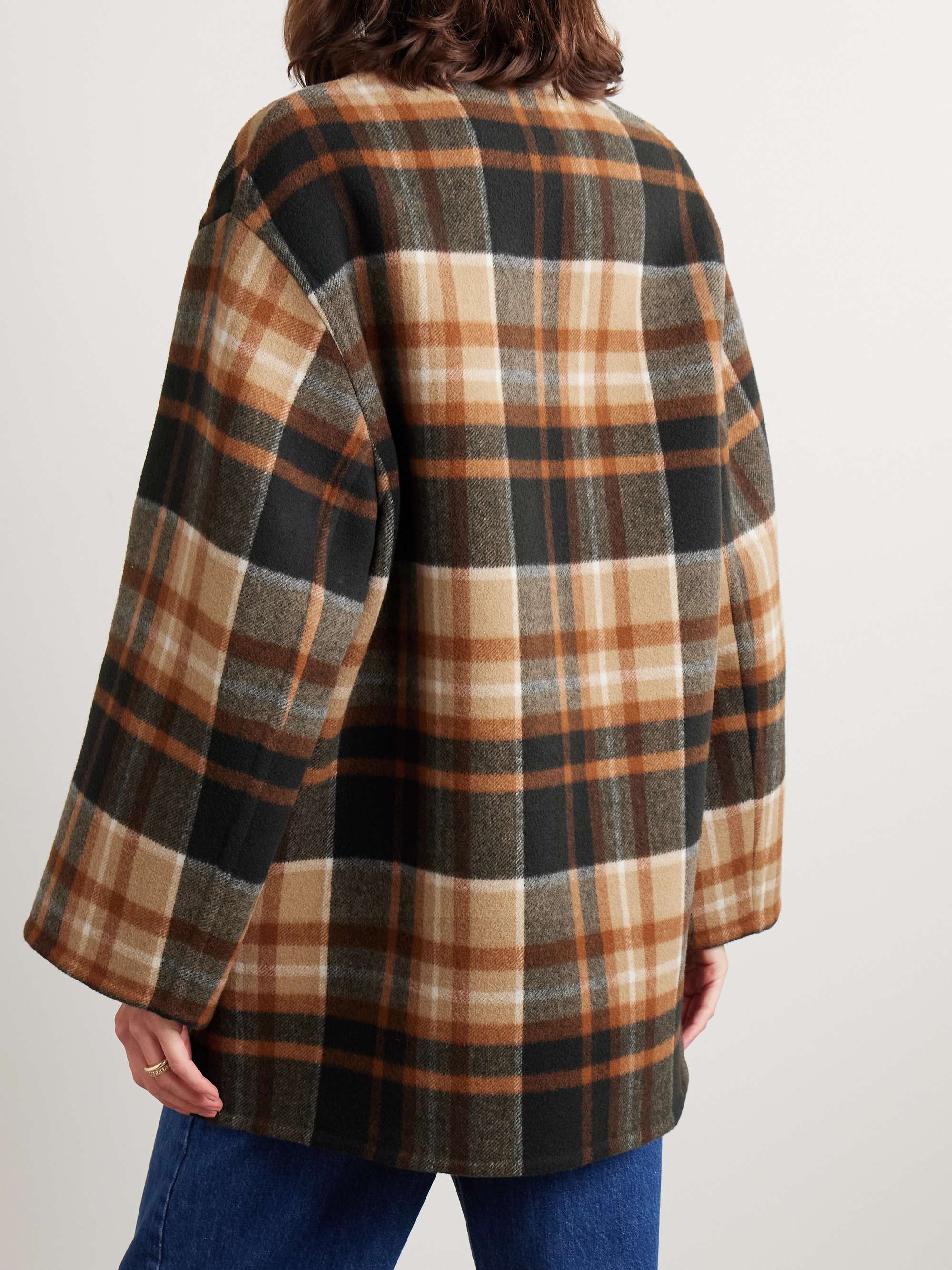 Festive Tartan Fuzzy Wool-Blend Blazer Coat - Retro, Indie
