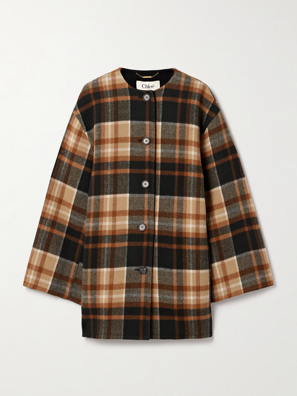 Chloé Checked Wool And Silk-blend Coat In Neutrals