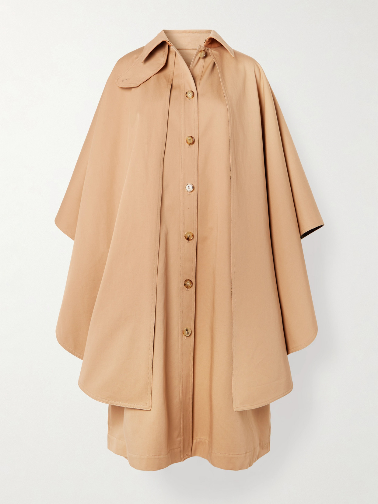 Chloé Cape-effect Layered Leather-trimmed Cotton-gabardine Trench Coat In Neutrals