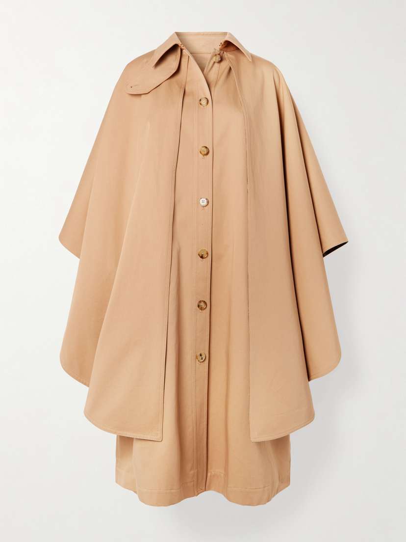 Chloé Cape-effect Layered Leather-trimmed Cotton-gabardine Trench Coat