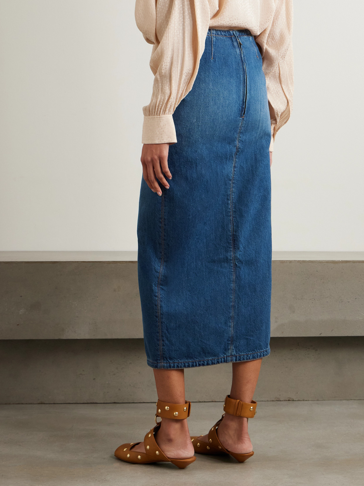 Chloé Organic Denim Midi Skirt In Blue