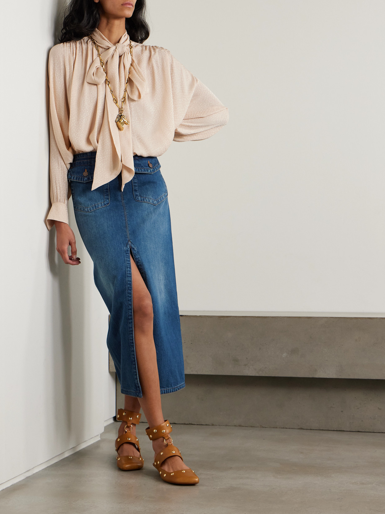 Chloé Organic Denim Midi Skirt In Blue