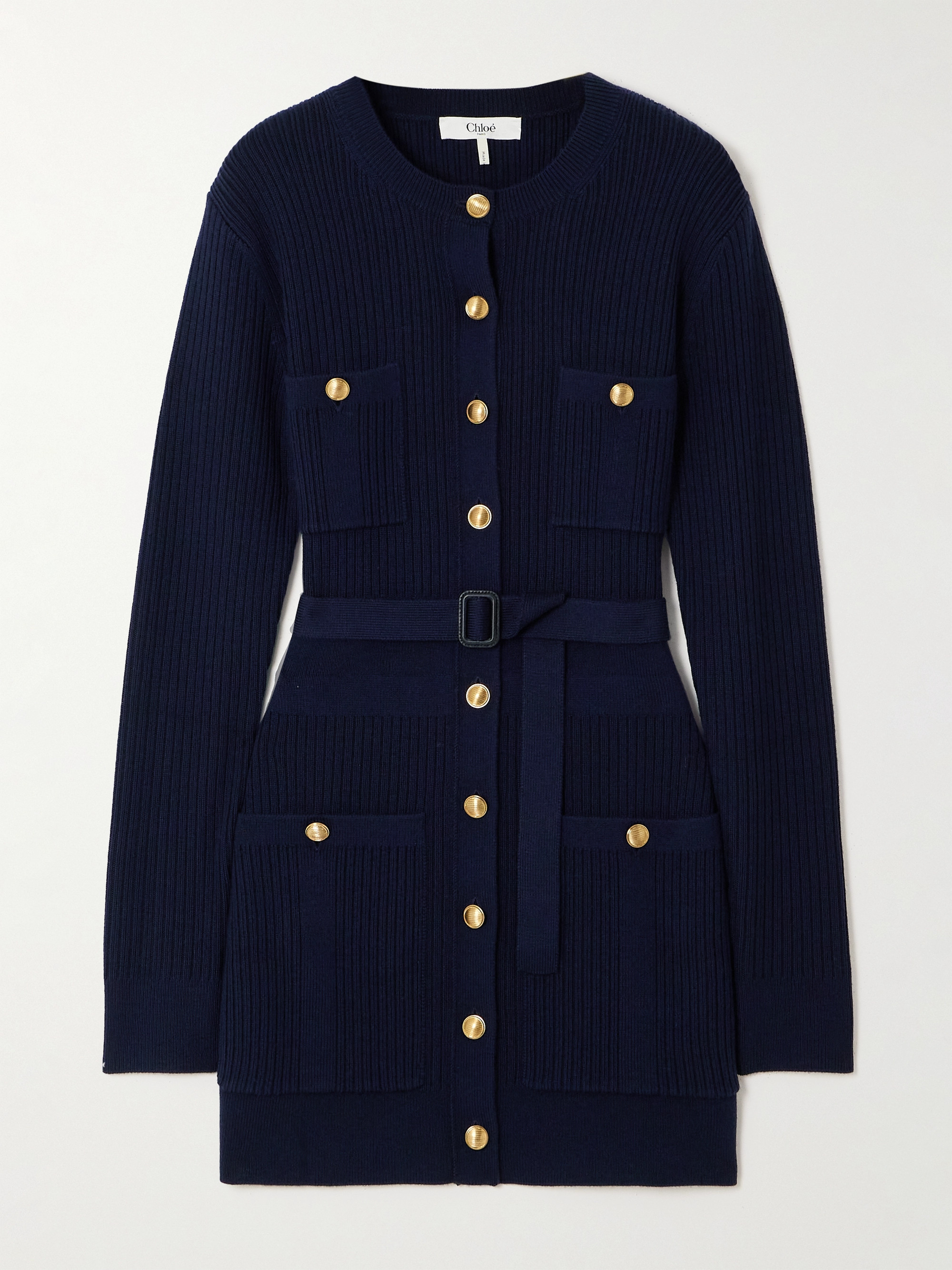 Chloé Belted ribbed wool-blend mini dress thumbnail