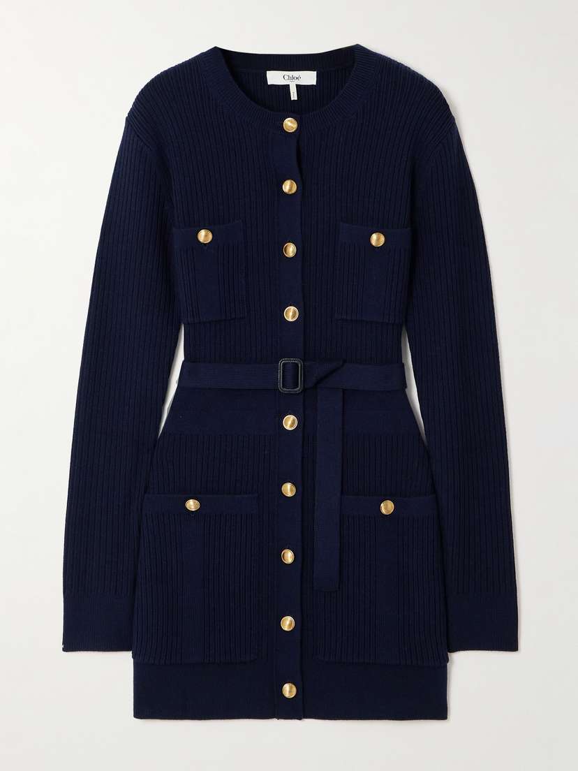 Chloé Belted Ribbed Wool-blend Mini Dress
