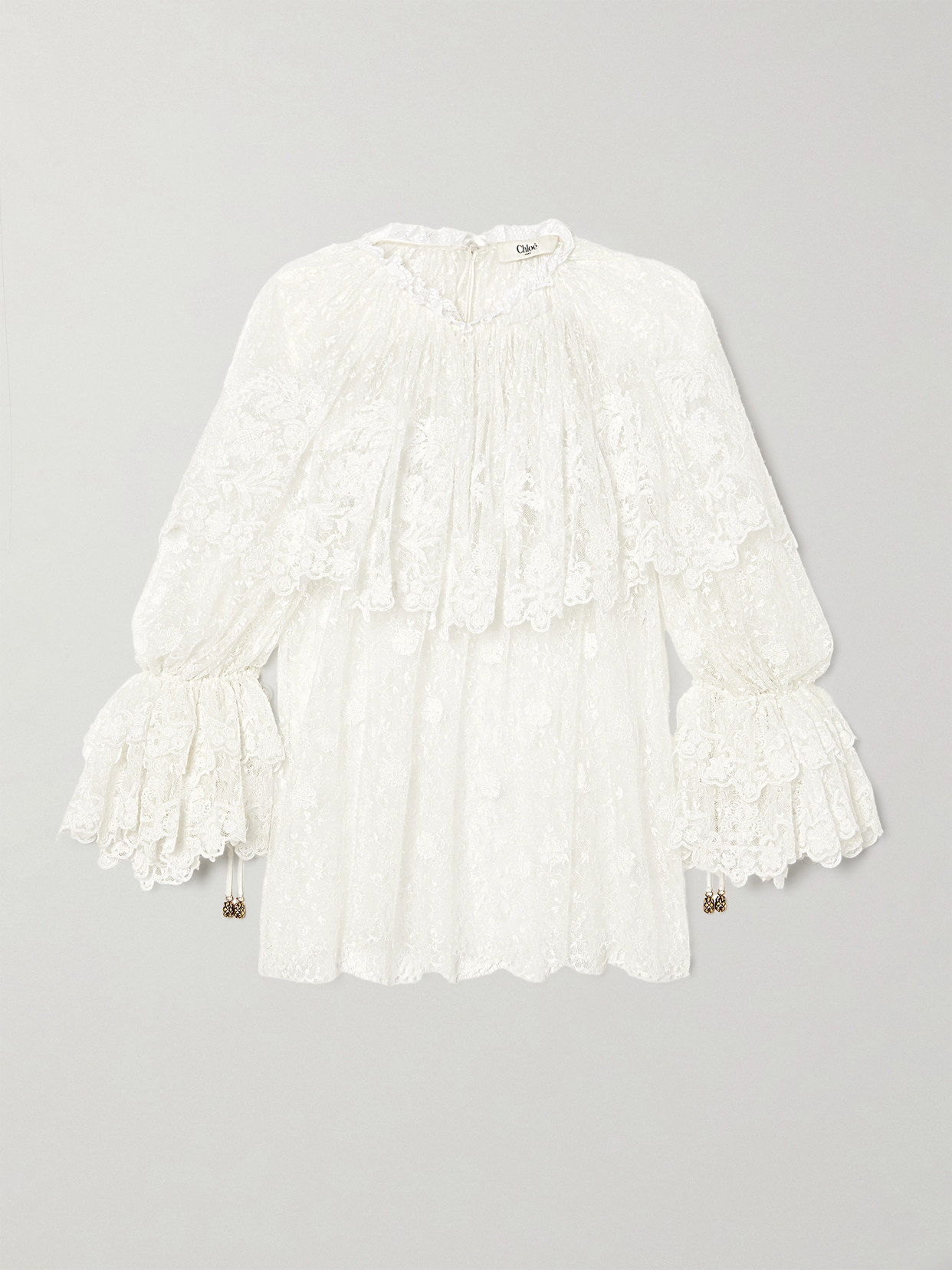 Chloé Ruffled Corded Lace Blouse In Cream