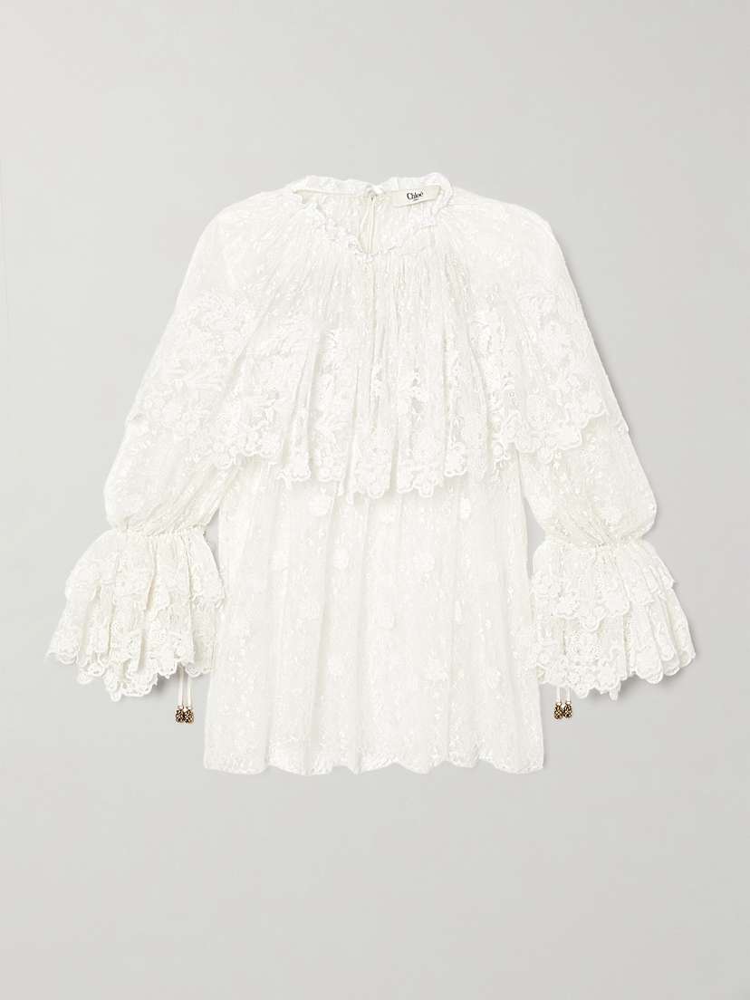 Chloé Ruffled Corded Lace Blouse