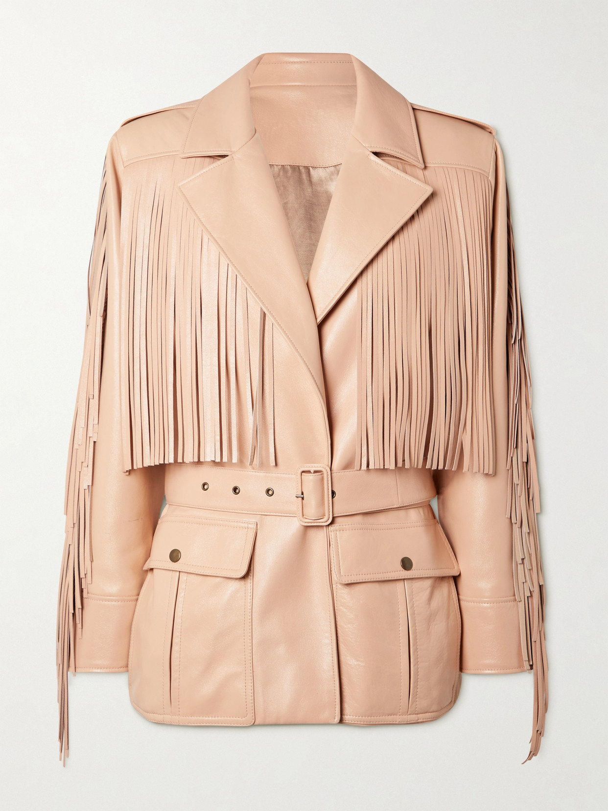 Chloé Belted Fringed Leather Jacket In Pink