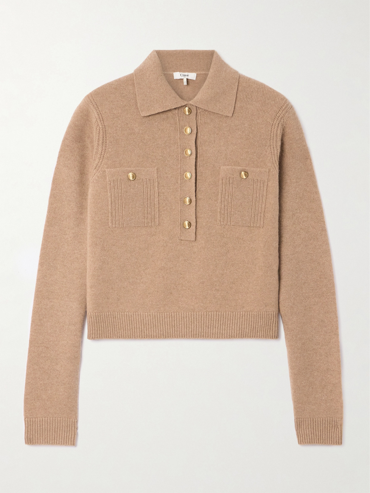Chloé Ribbed Wool And Cashmere-blend Polo Sweater In Brown