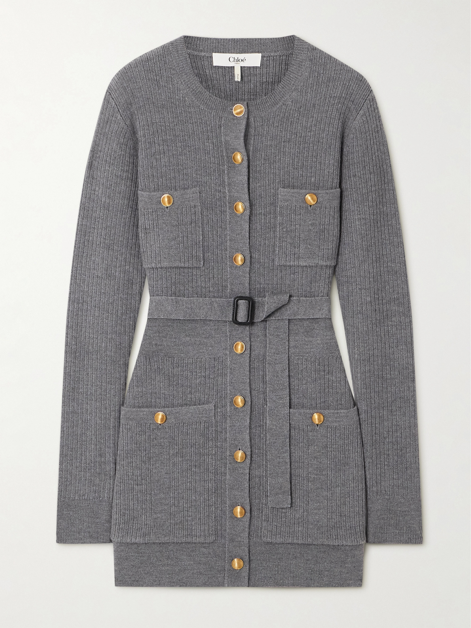Chloé Belted ribbed wool-blend mini dress thumbnail