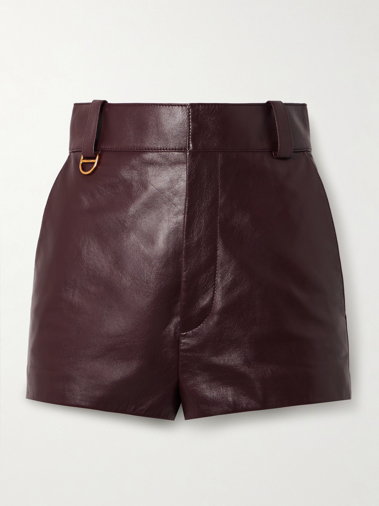 Chloé Leather Shorts In Burgundy