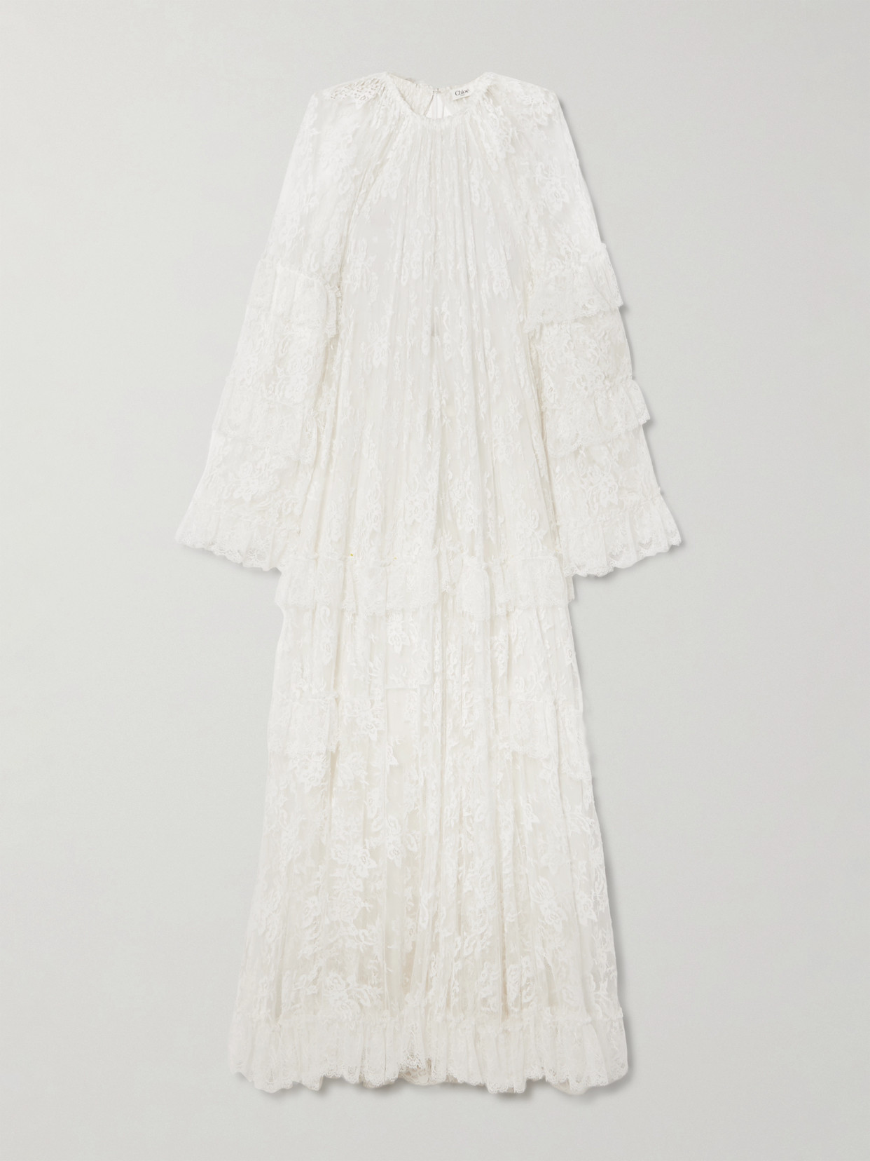 Chlo Tiered Ruffled Lace Maxi Dress In Cream | ModeSens