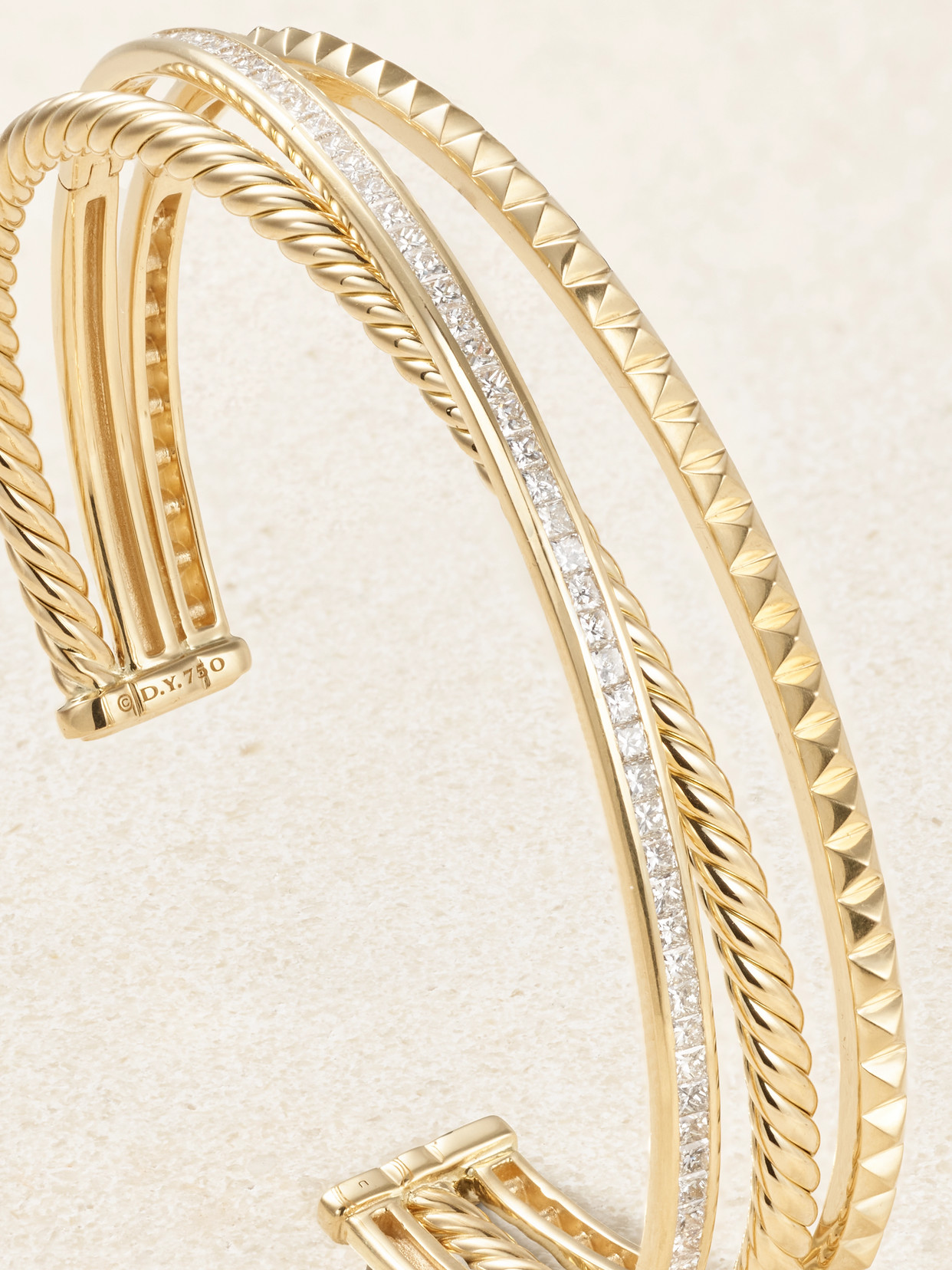 David Yurman 18kt Yellow Gold Crossover Trio Diamond Cuff Bracelet In Gold