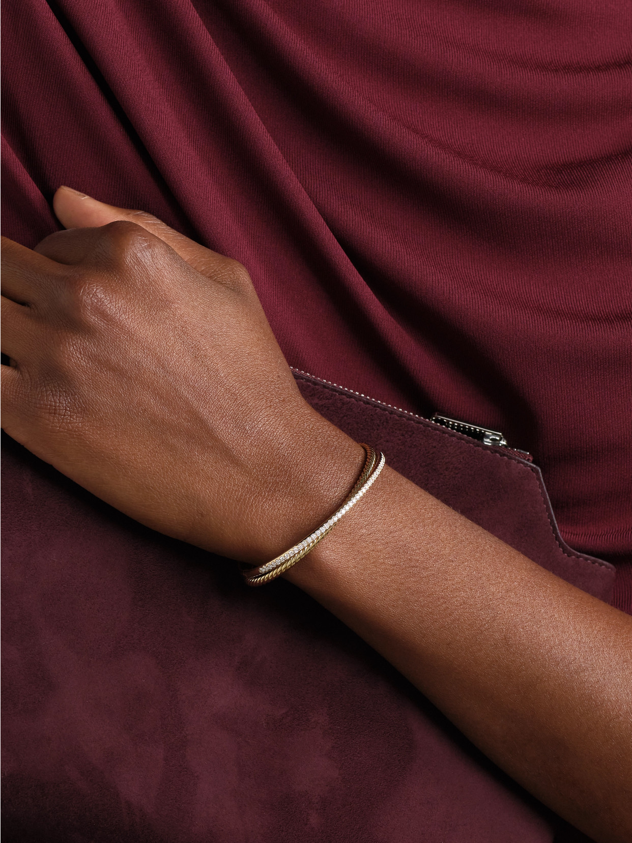 David Yurman 18kt Yellow Gold Crossover Two Row Diamond Bracelet In Gold