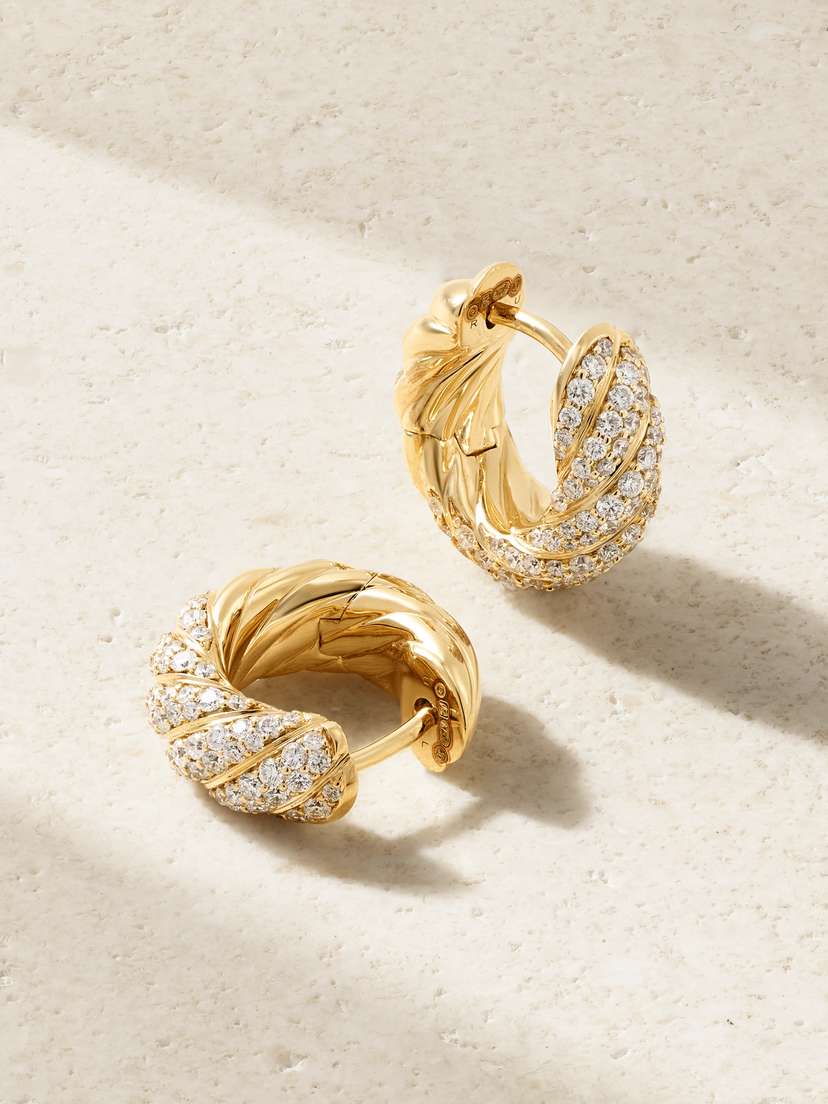 David Yurman Sculpted Cable 18-karat Gold Diamond Hoop Earrings