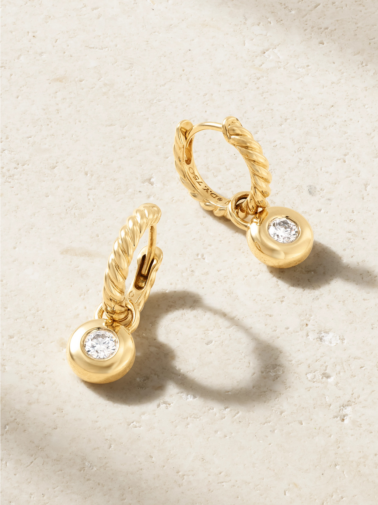 David Yurman Petite Cable Huggie 18-karat Gold Diamond Hoop Earrings