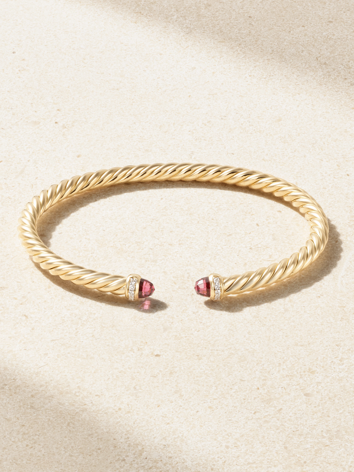 David Yurman Modern Cable 18-karat Gold, Garnet And Diamond Cuff In Red