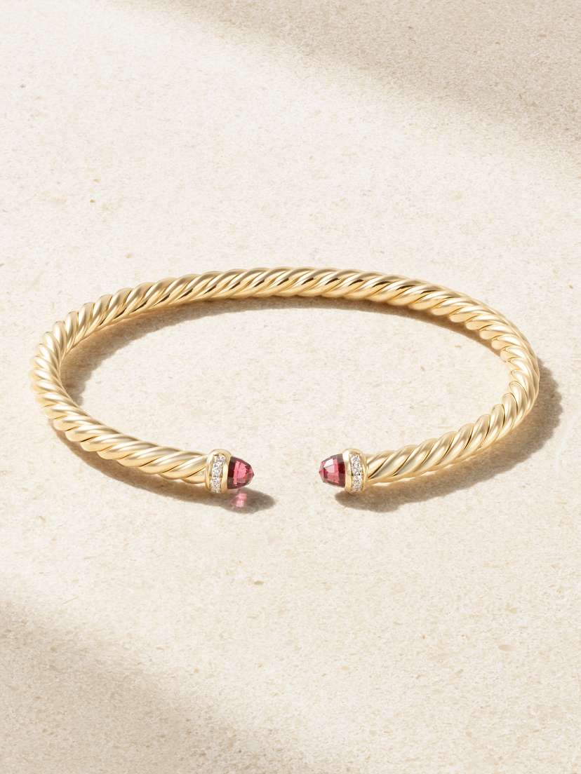 David Yurman Modern Cable 18-karat Gold, Garnet And Diamond Cuff