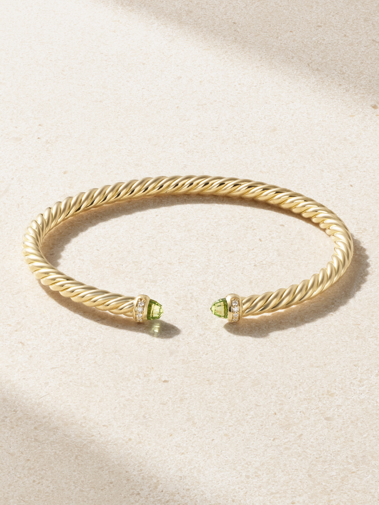 David Yurman Modern Cable 18-karat Gold, Peridot And Diamond Cuff In Green