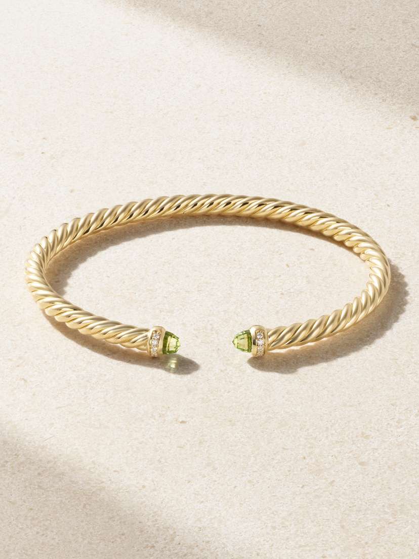 David Yurman Modern Cable 18-karat Gold, Peridot And Diamond Cuff