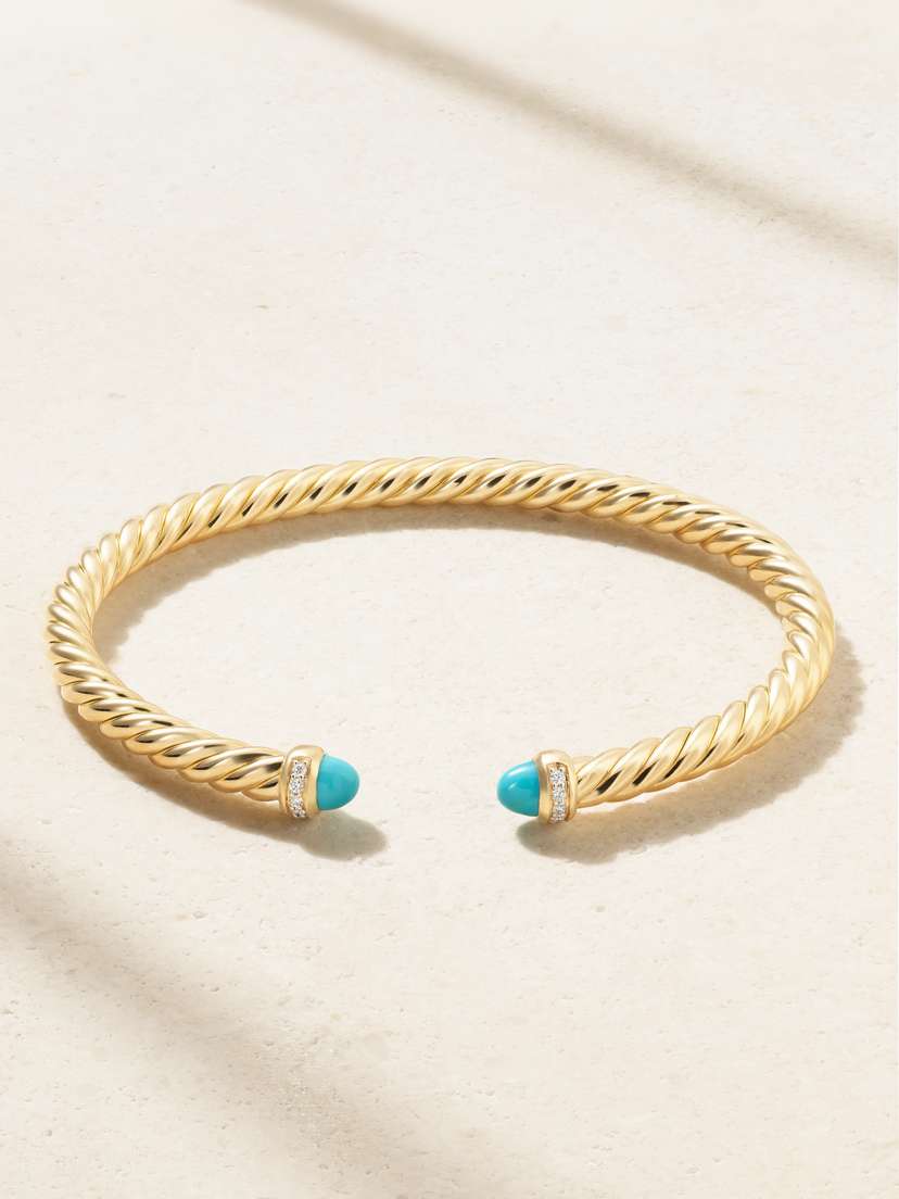 David Yurman Cablespira® Flex 18-karat Gold, Turquoise And Diamond Cuff