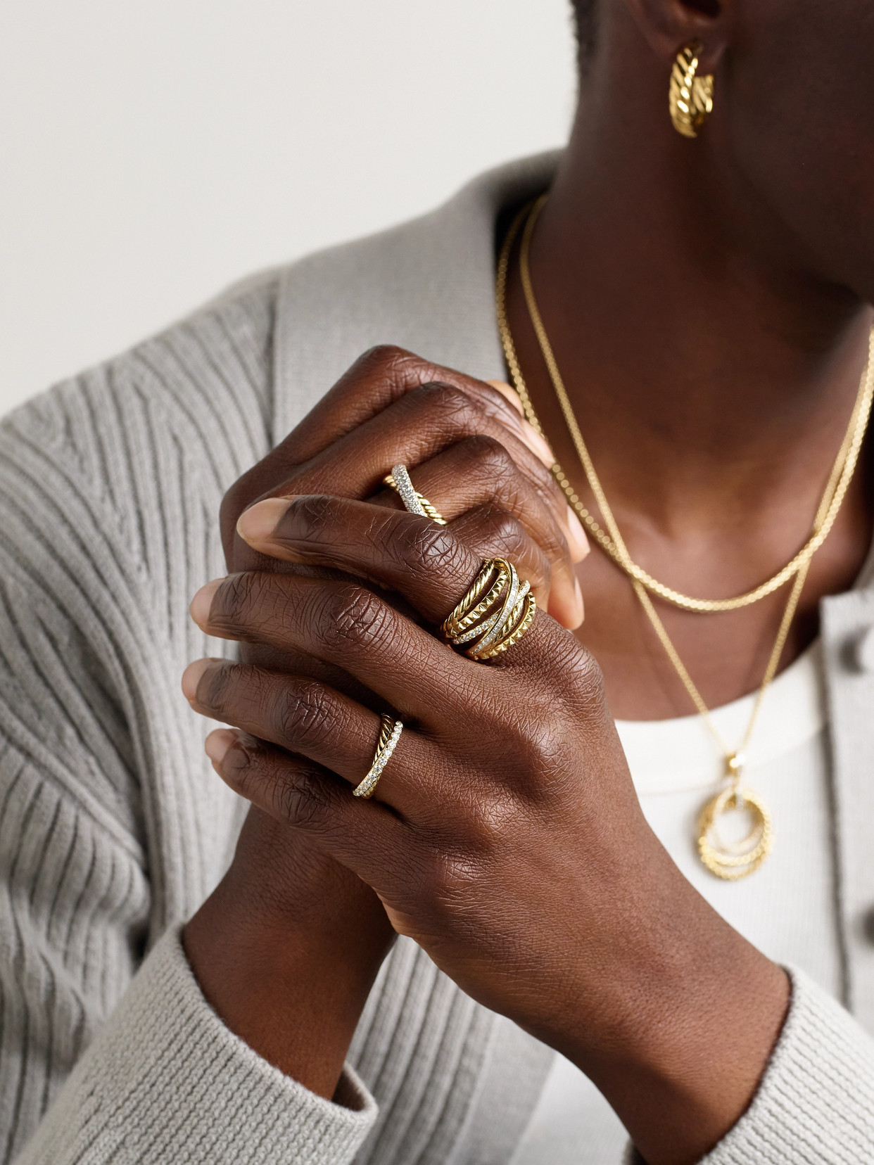 DAVID YURMAN CROSSOVER® TWO ROW 18-KARAT GOLD DIAMOND RING