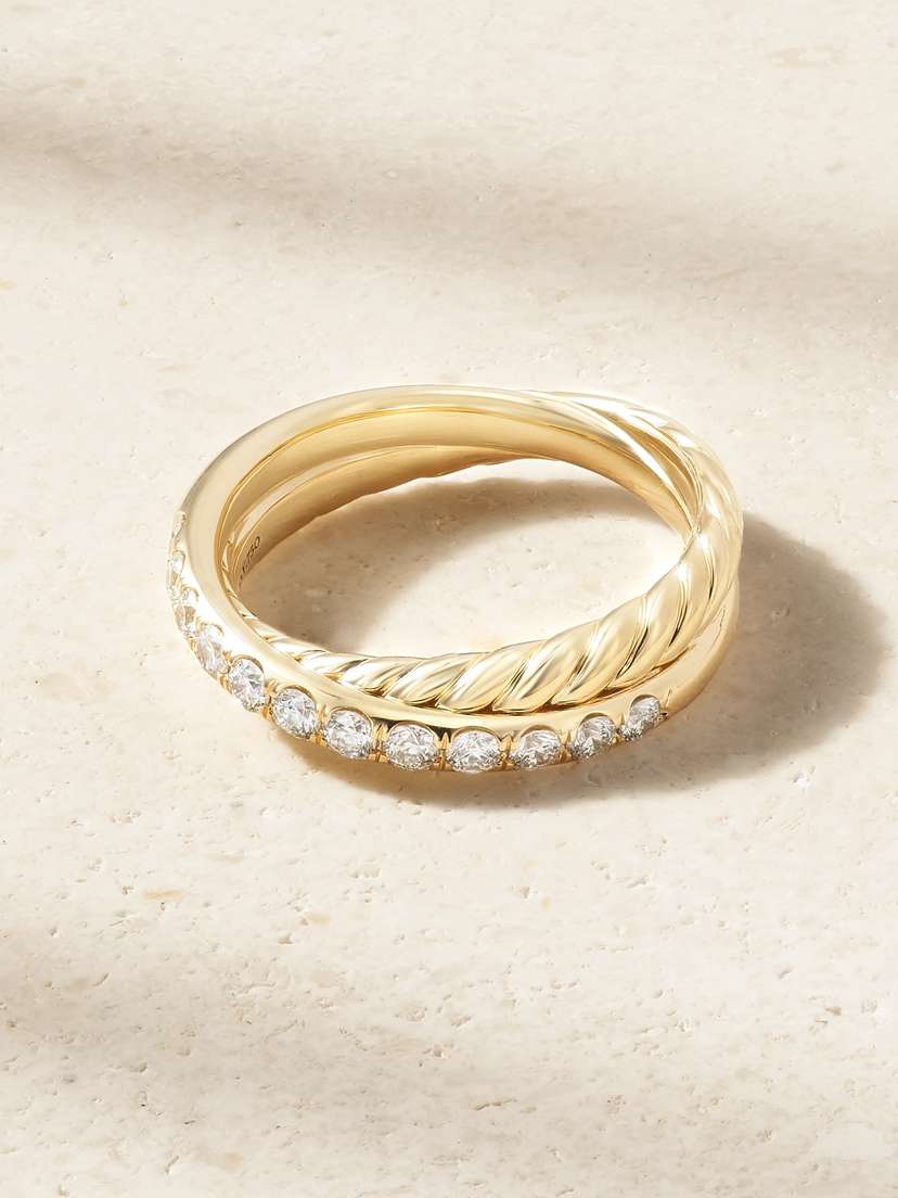 David Yurman Crossover® Two Row 18-karat Gold Diamond Ring