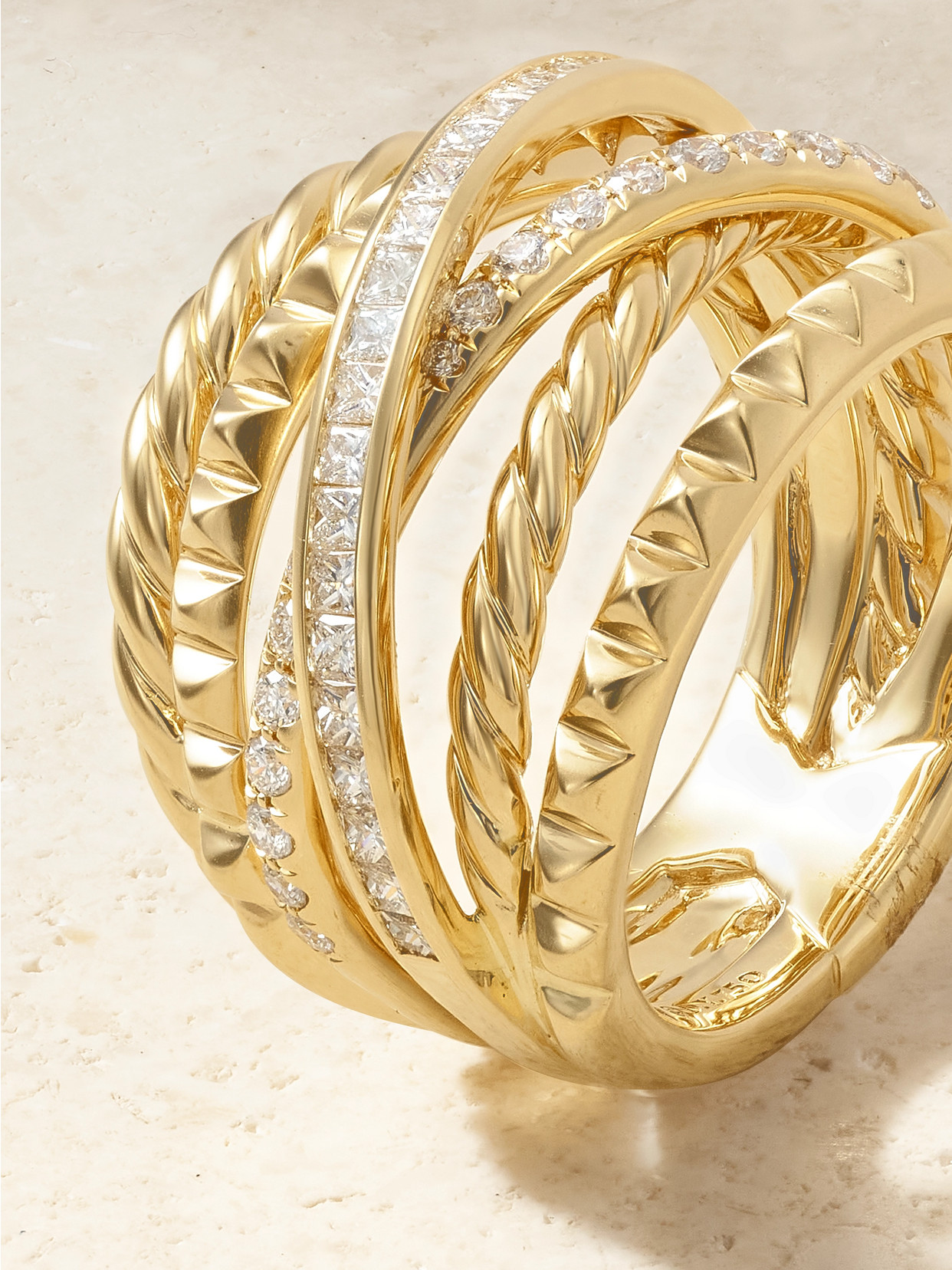 David Yurman 18kt Yellow Gold Crossover Trio Six Row Diamond Ring In Gold