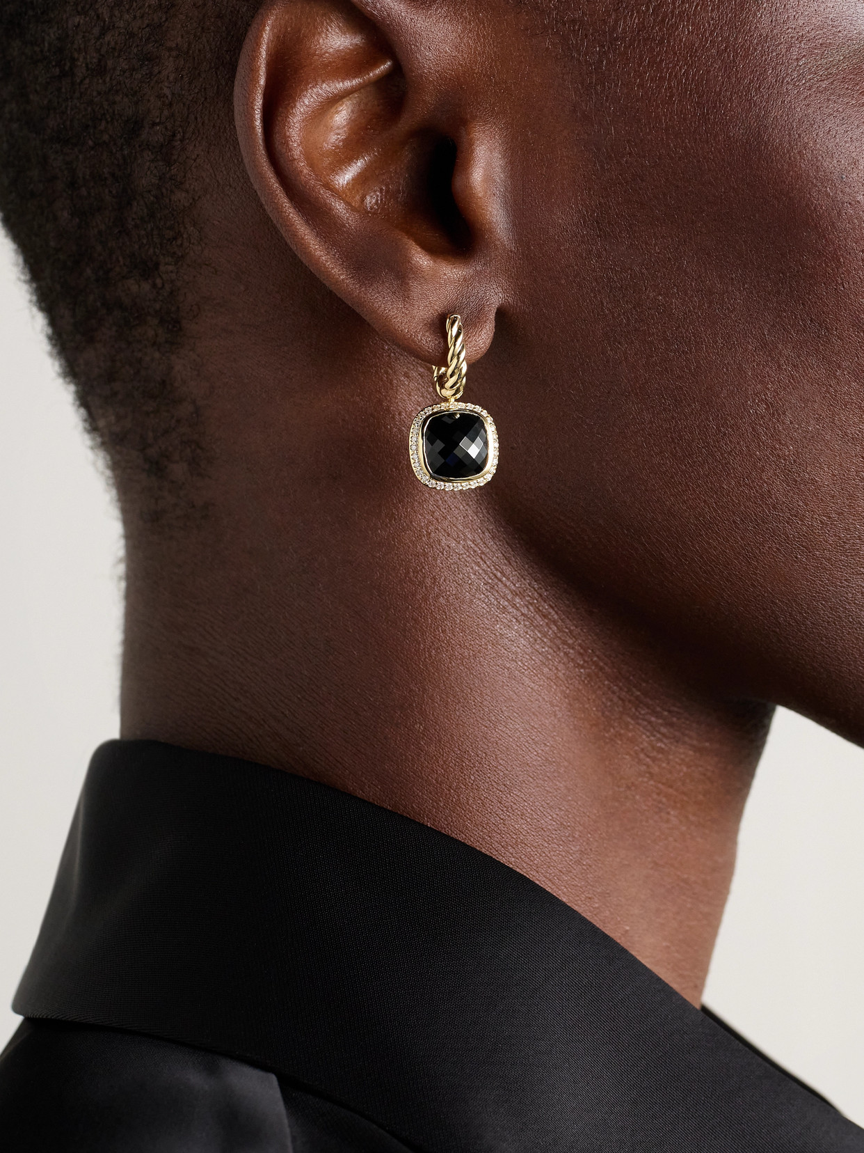 David Yurman 18kt Yellow Gold Albion Onyx And Diamond Earrings In Black