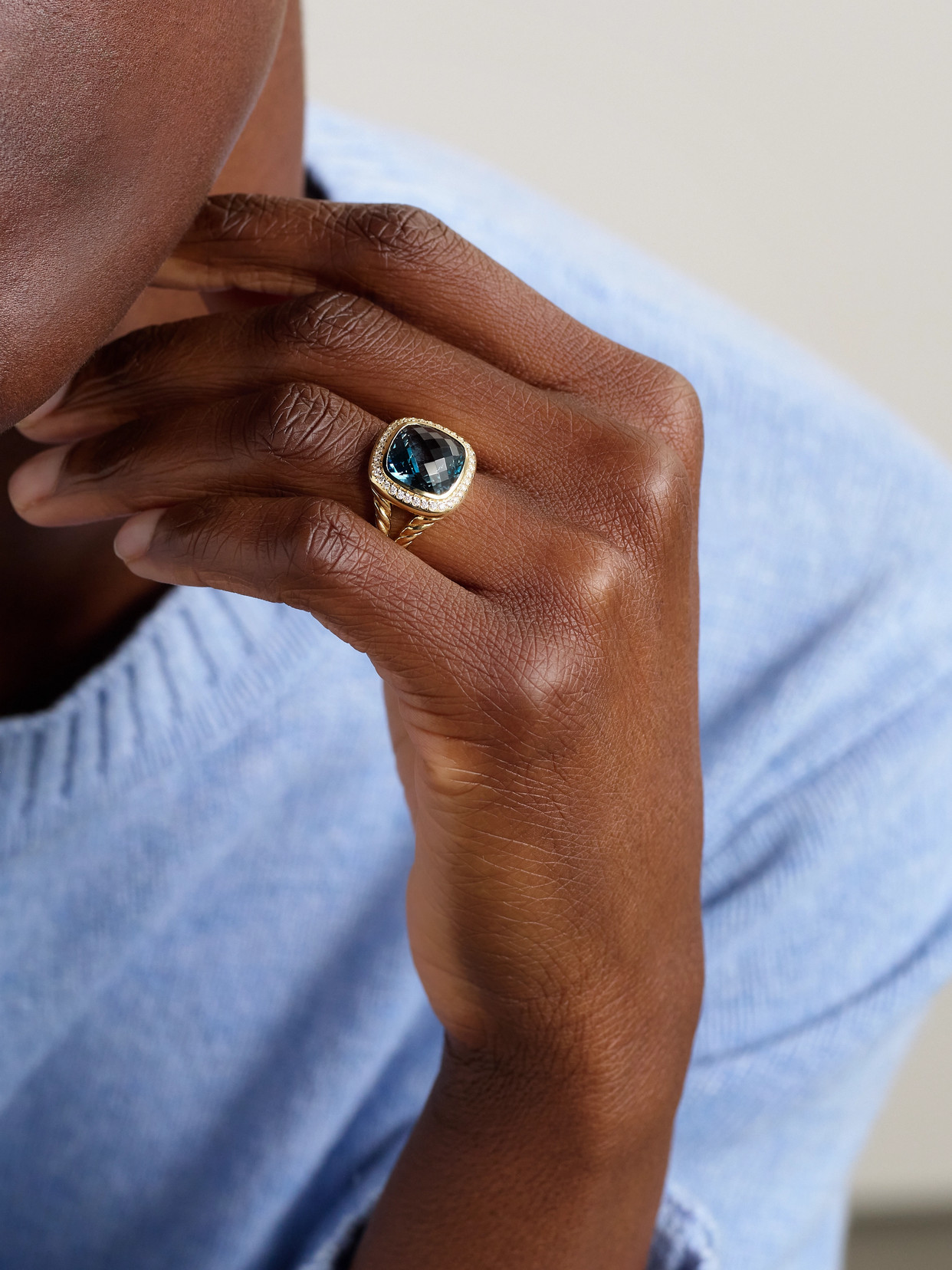 David Yurman Albion® 18-karat Gold, Topaz And Diamond Ring In Blue