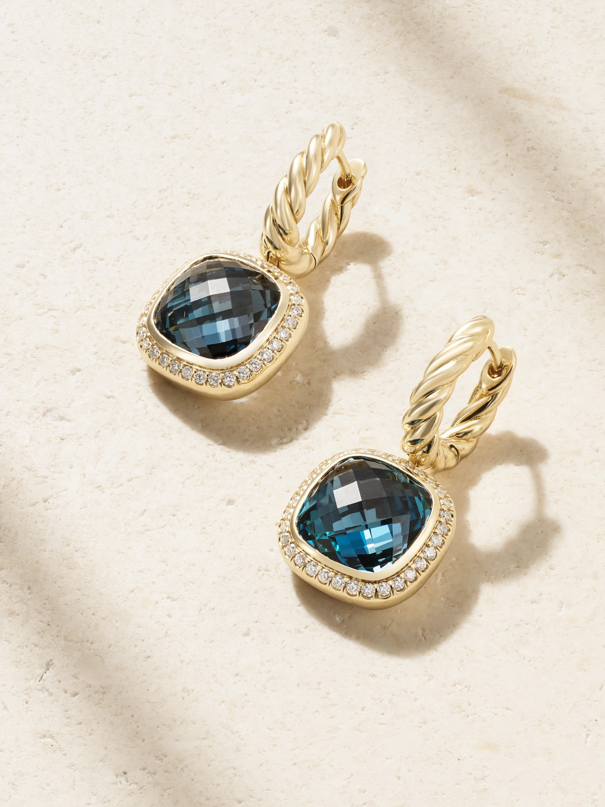David Yurman 18kt Yellow Gold Albion Topaz And Diamond Earrings In Blue