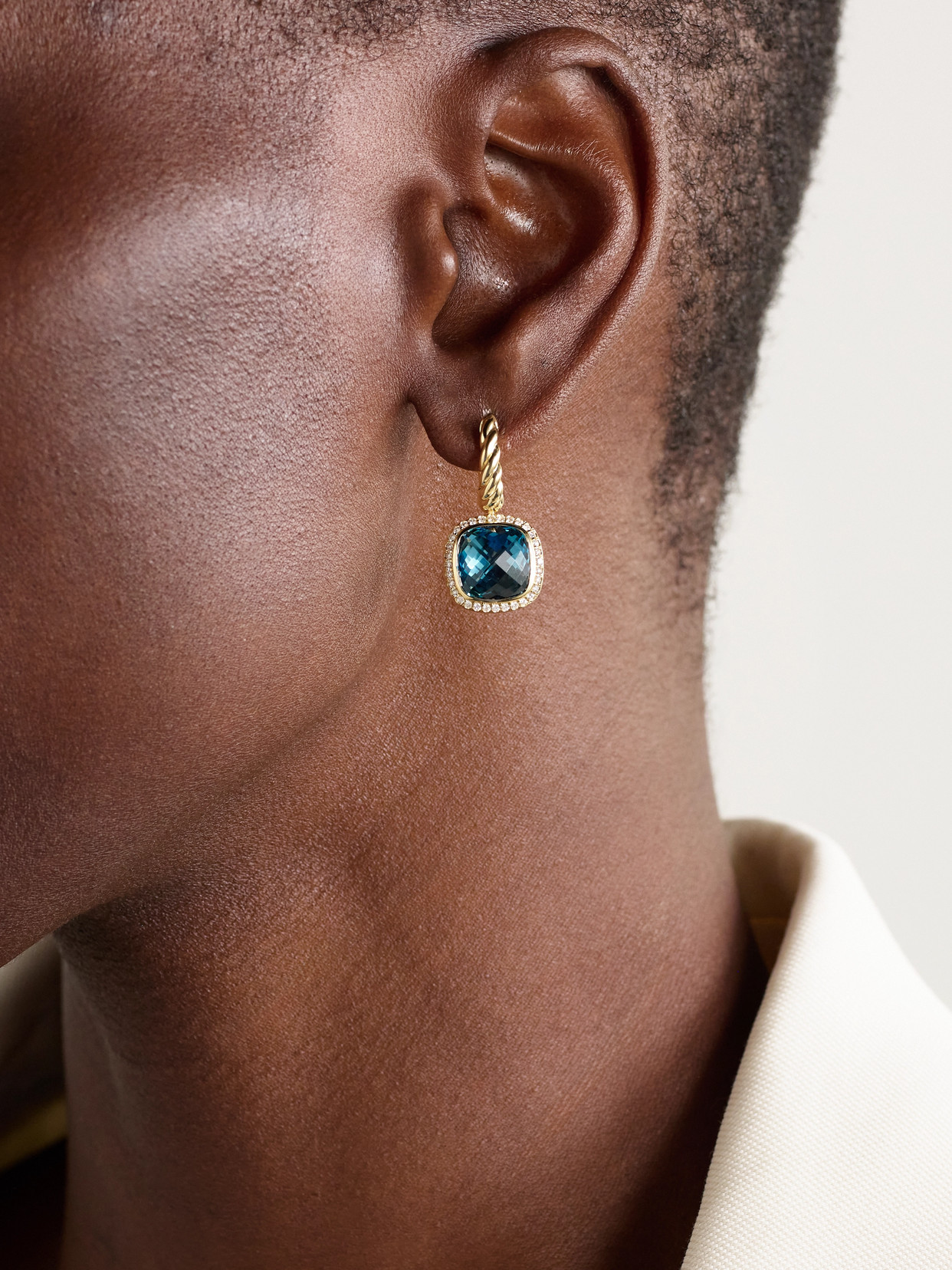 David Yurman 18kt Yellow Gold Albion Topaz And Diamond Earrings In Blue