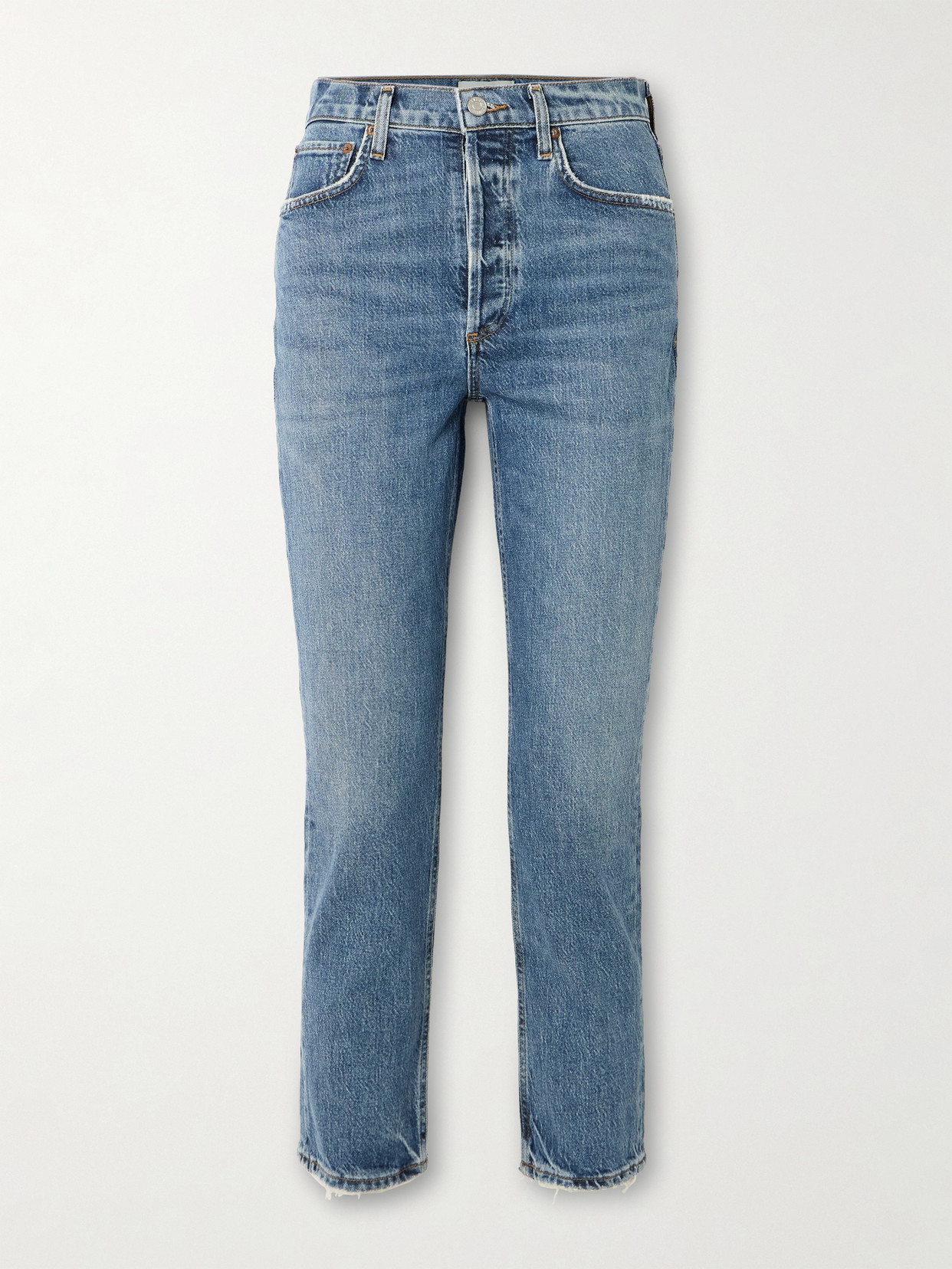 AGOLDE - Riley Cropped Frayed High-rise Straight-leg Jeans - Blue