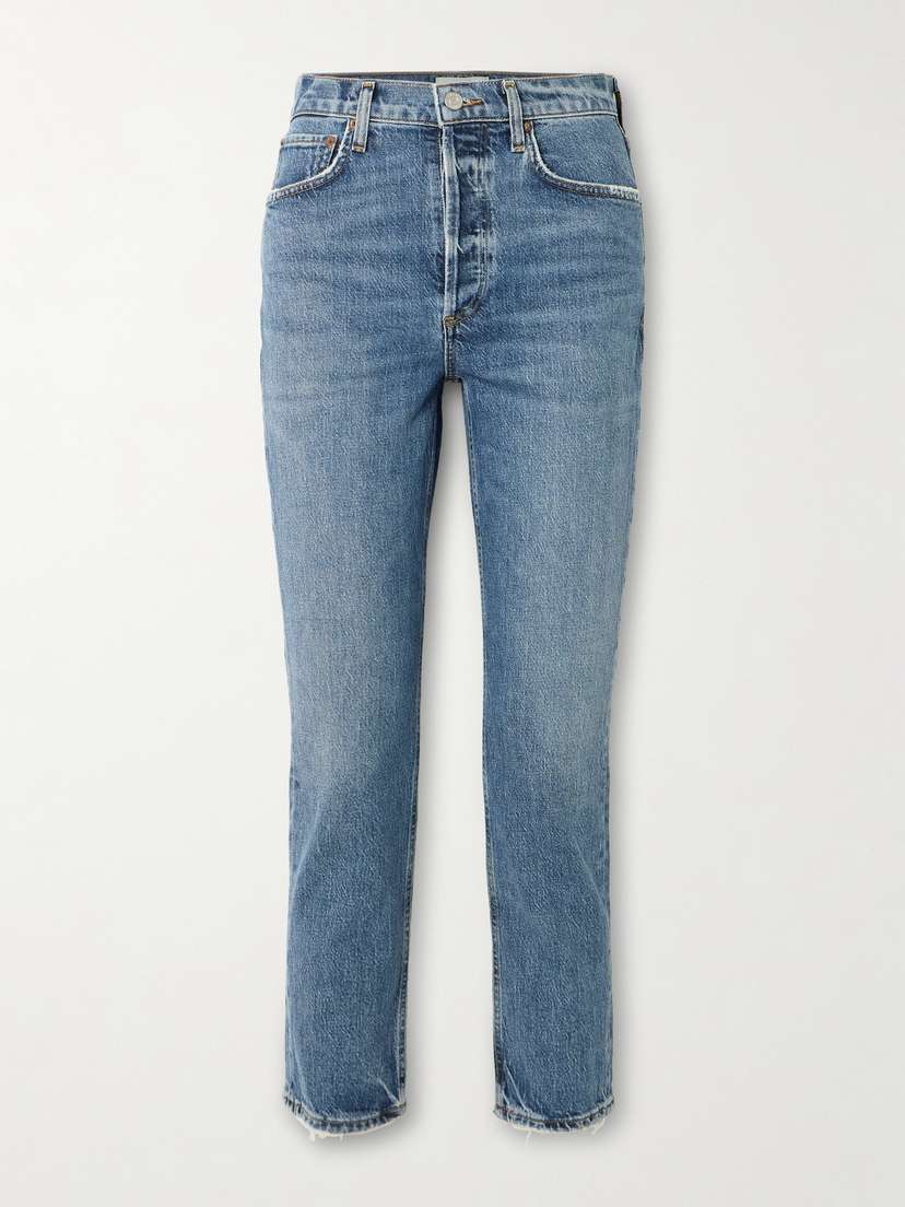 AGOLDE Riley Cropped Frayed High-rise Straight-leg Jeans