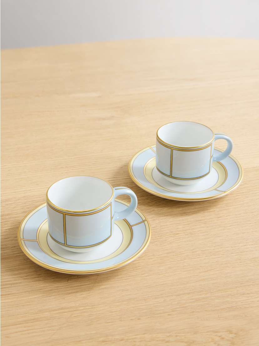 GINORI 1735 Set Of Two Gold-plated Porcelain Tea Cups And Plates