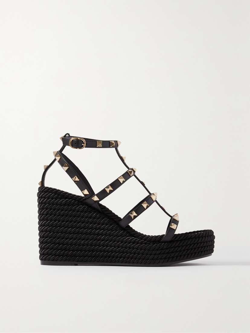Valentino Garavani Rockstud 95 Leather And Espadrille Wedge Sandals