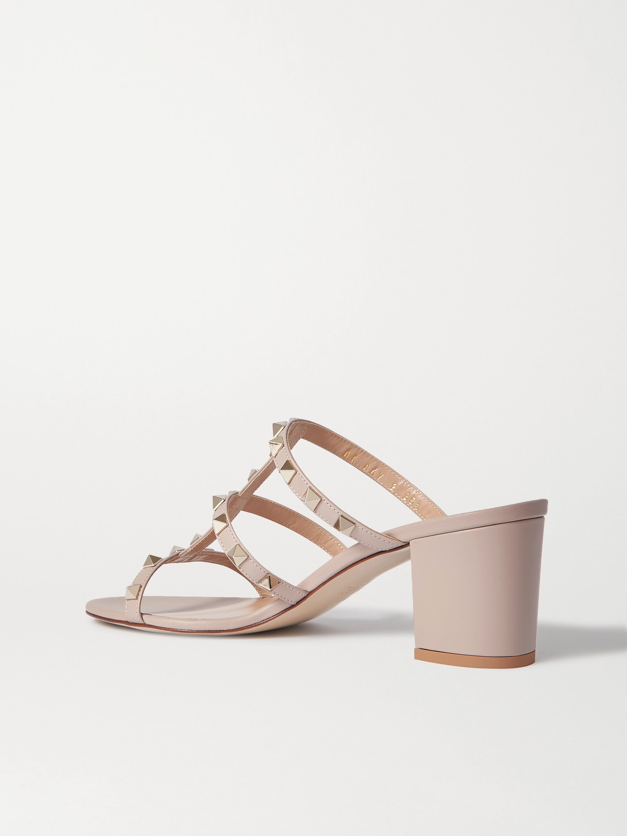 Valentino Rockstud Caged Metallic Leather Slide Sandals In Neutrals